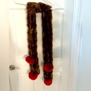 Long fur Scarf/ wraps winter red and brown